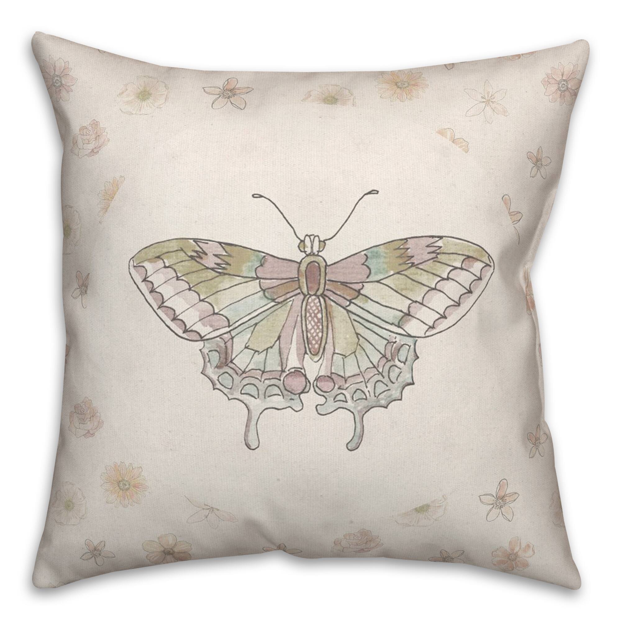 Butterfly & Floral Throw Pillow